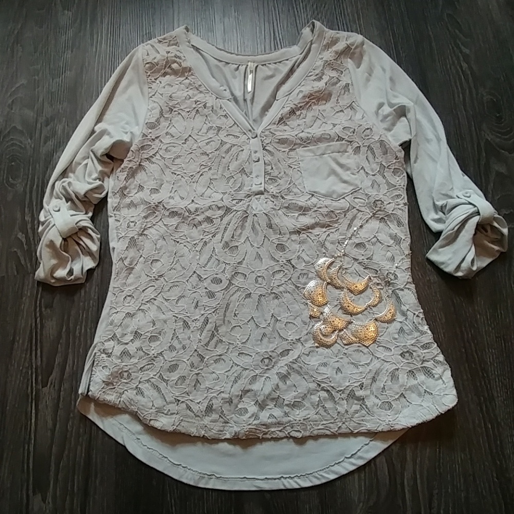Grey Lace Front Top